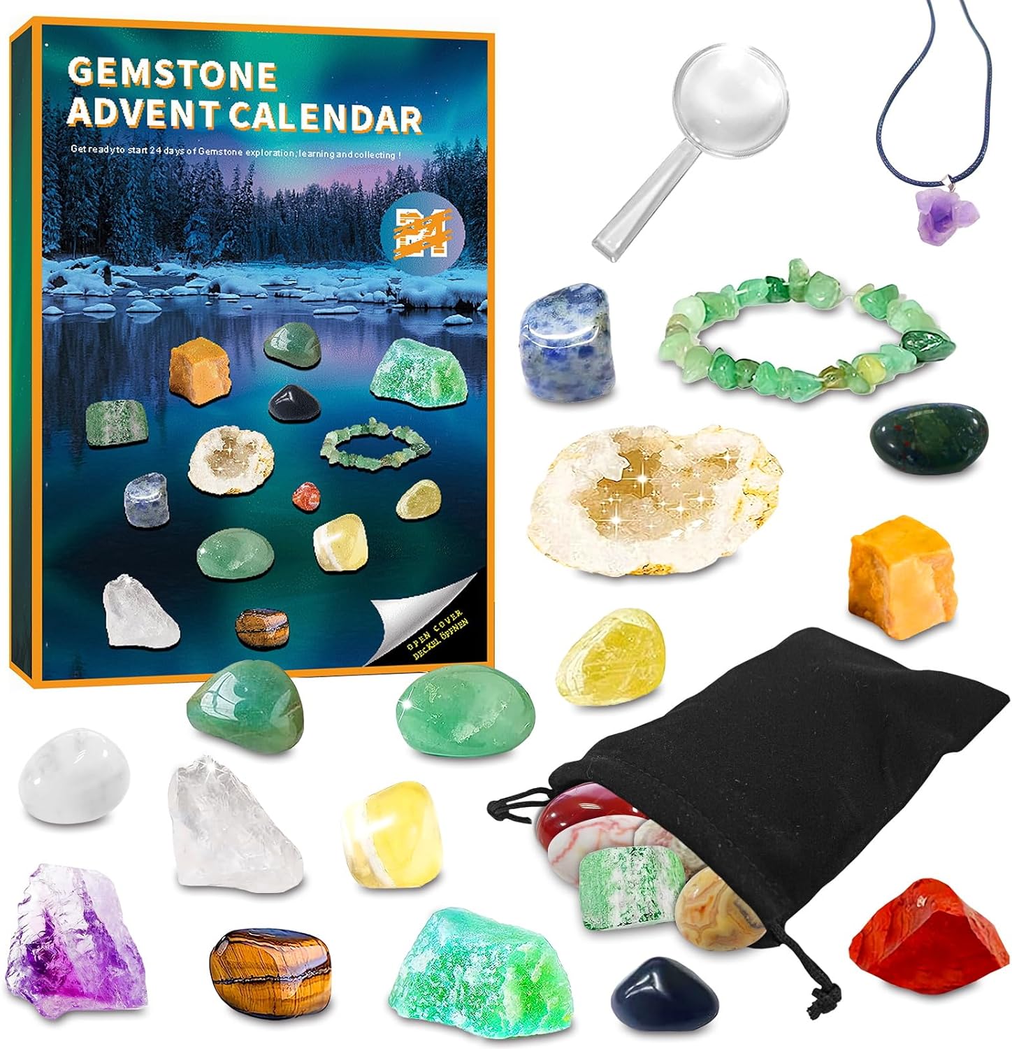 LEICESTERCN Advent Calendar 2023, Christmas Countdown Calendar for Children, 24 Days Collection of Rocks, Minerals, Gemstones and Crystals, Best Gift for Boys, Girls and Geology Enthusiasts