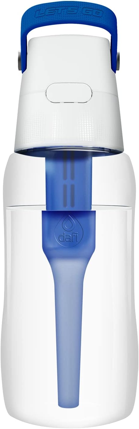 DAFI Store DAFI Solid Water Bottle with Filter and Straw, 0.5 L, Blue, Water Bottle with Water Filter, BPA-Free, Sports Bottle with Filtered Water for Travel, Filter Bottle Outdoor + Activated Carbon Filter