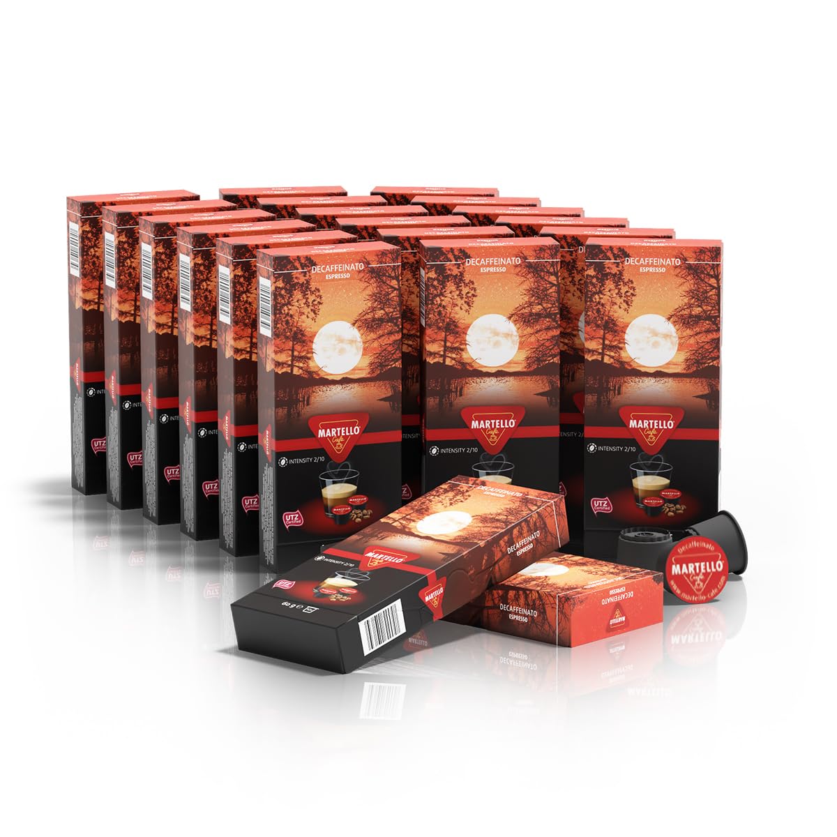 MARTELLO Cafe Martello Coffee Capsules DECAFFEINATO UTZ Certified Sustainable and Fair Hand-Picked Master Pack 200 Capsules (20 x 10), for Martello Capsule Machines
