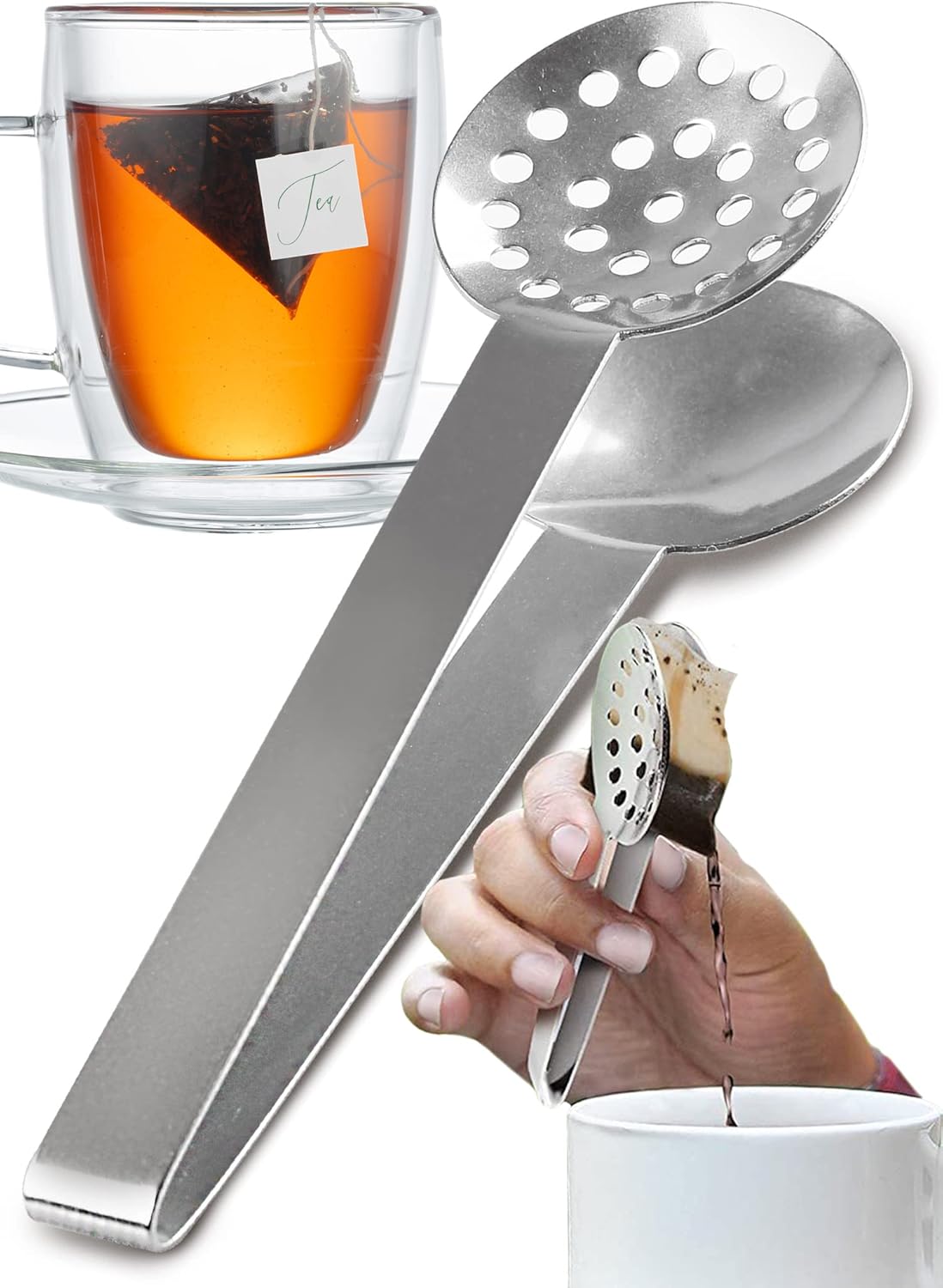 Orblue Stainless Steel Tea Bag Tongs - Practical Tea Bag Squeezer, Drip-Free & Dishwasher Safe, Kitchen Tongs for Tea Bags, Ideal Tea Accessory Gift
