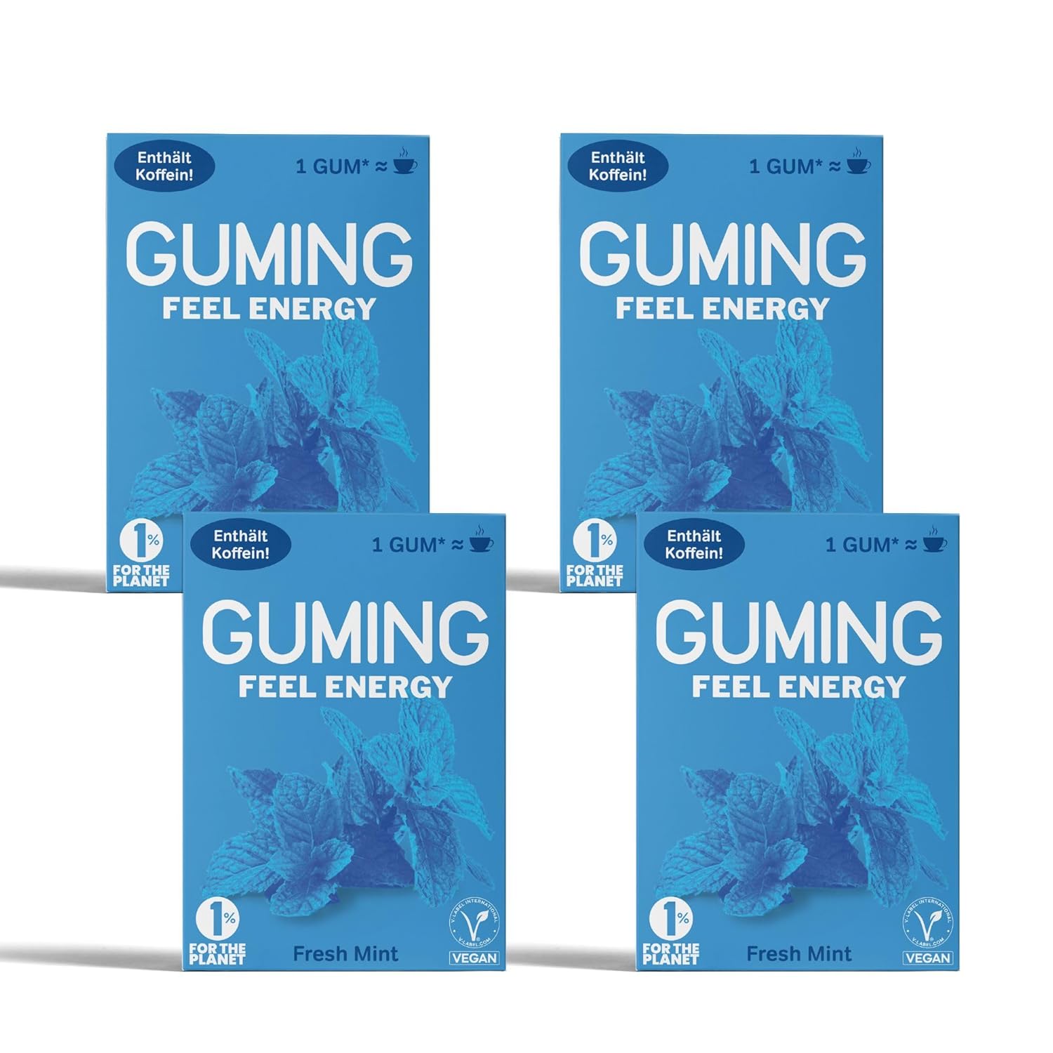 GUMING Store GUMING 40 x Energy Chewing Gum Fresh Mint with Caffeine/Gum, Guarana, Vitamin C & B6, Vegan, Sugar-Free (Pack of 40, Mint)