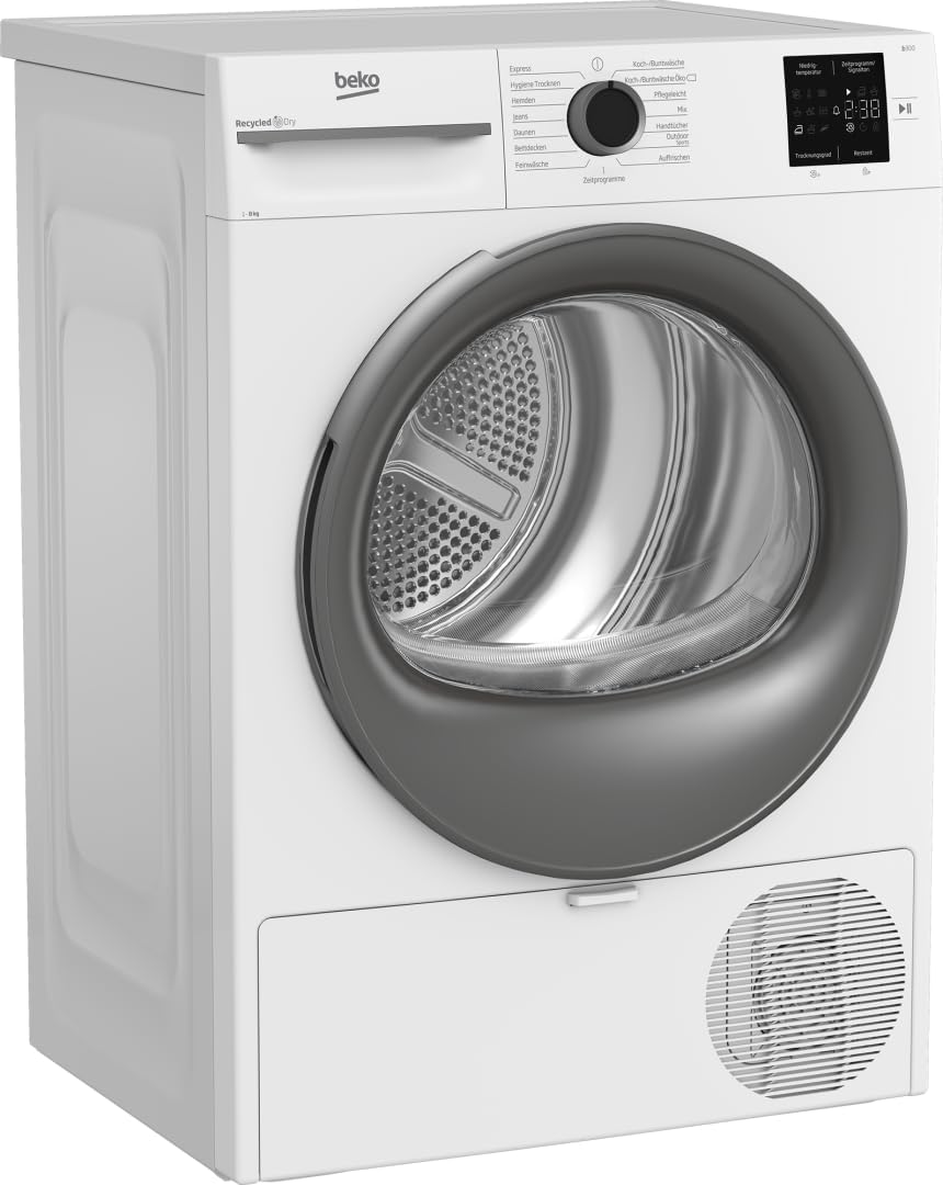 Beko BM3T38210W1 Heat Pump Dryer, Tumble Dryer, 8 kg, Suitable for Allergy Sufferers, Hygiene Drying & Refreshing Hygiene, 15 Programs, Express, White