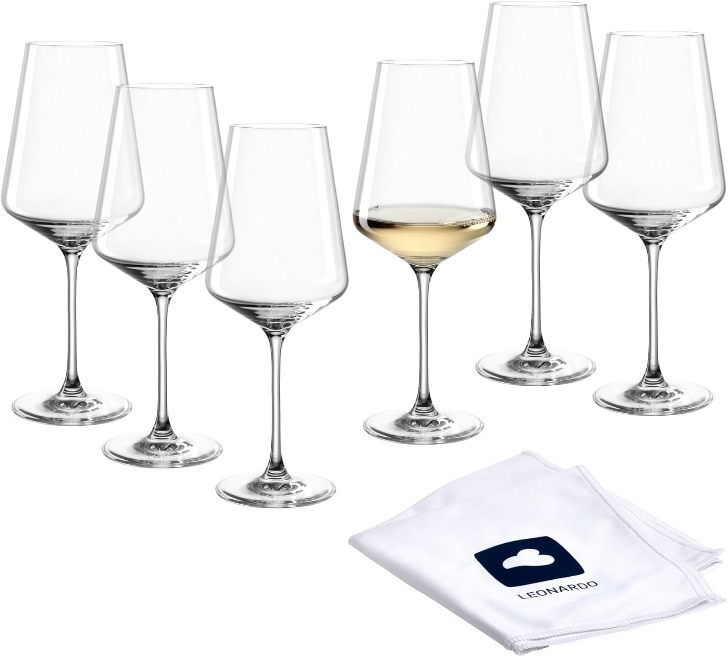 LEONARDO HOME Puccini White Wine Glasses (Set of 6) Including Polishing Cloth • Scratch-Resistant Wine Glasses (560 ml) • Dishwasher Safe & Durable • Timeless Glasses for White Wine • Puccini White