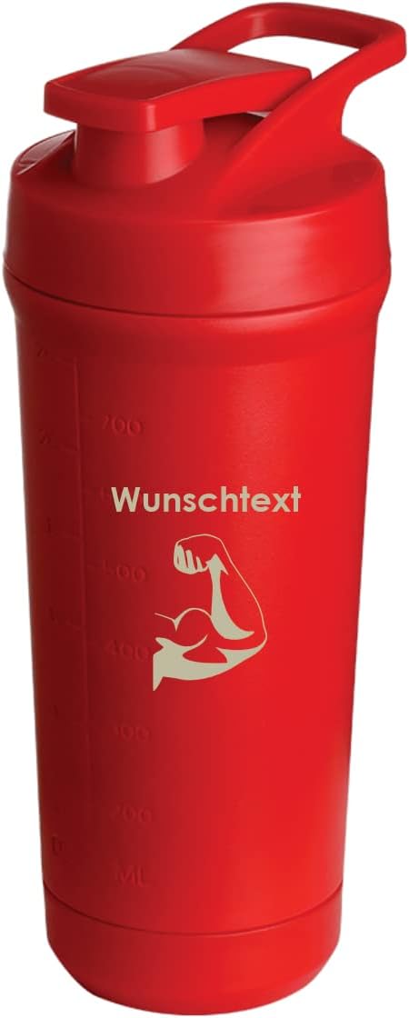 Teemando Individually Engraved Premium Stainless Steel Shaker with Your Desired Engraving 750 ml, Leak-proof Lid, Shaker Ball, Dishwasher Safe for Protein Shakes, Fitness Diet Gift (Red)