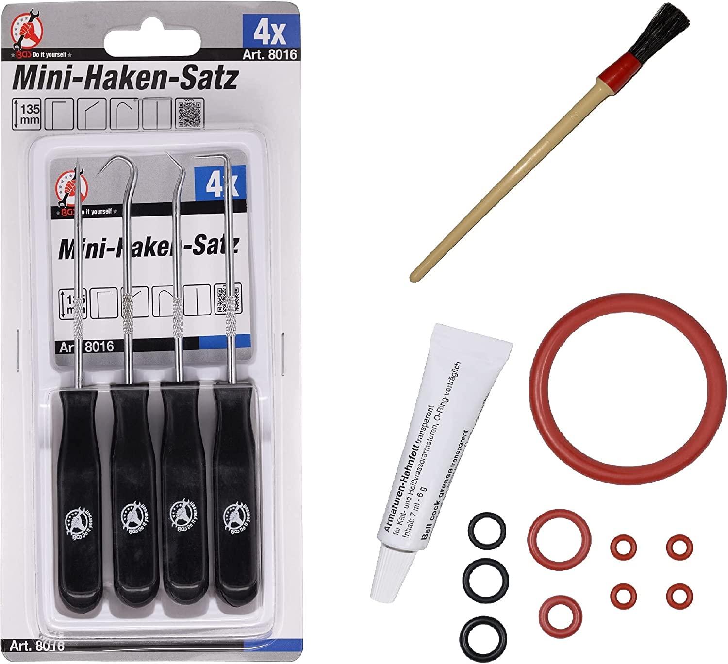 Snapworld-Kaffee Maintenance Kit XXL Gasket O-Ring for Brewing Group Outlet Valve Outlet Nozzle Compatible with Philips Saeco Spidem Gaggia Set-41 Includes 6 G Tube of Food Greas, Tool Cleaning Brush & Hook Set