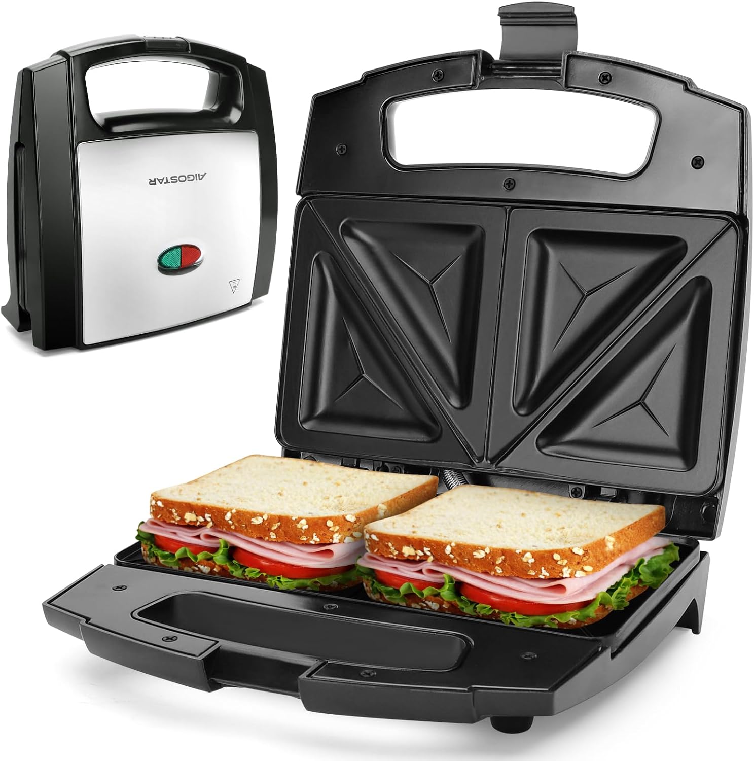3-in-1 Sandwich Maker, 750 W Sandwich Toaster, 3 Removable Grill Plates, Contact Grill, Waffle Iron, 3-in-1, Dishwasher Safe, Triangular Sandwich Maker, Non-Stick, Black
