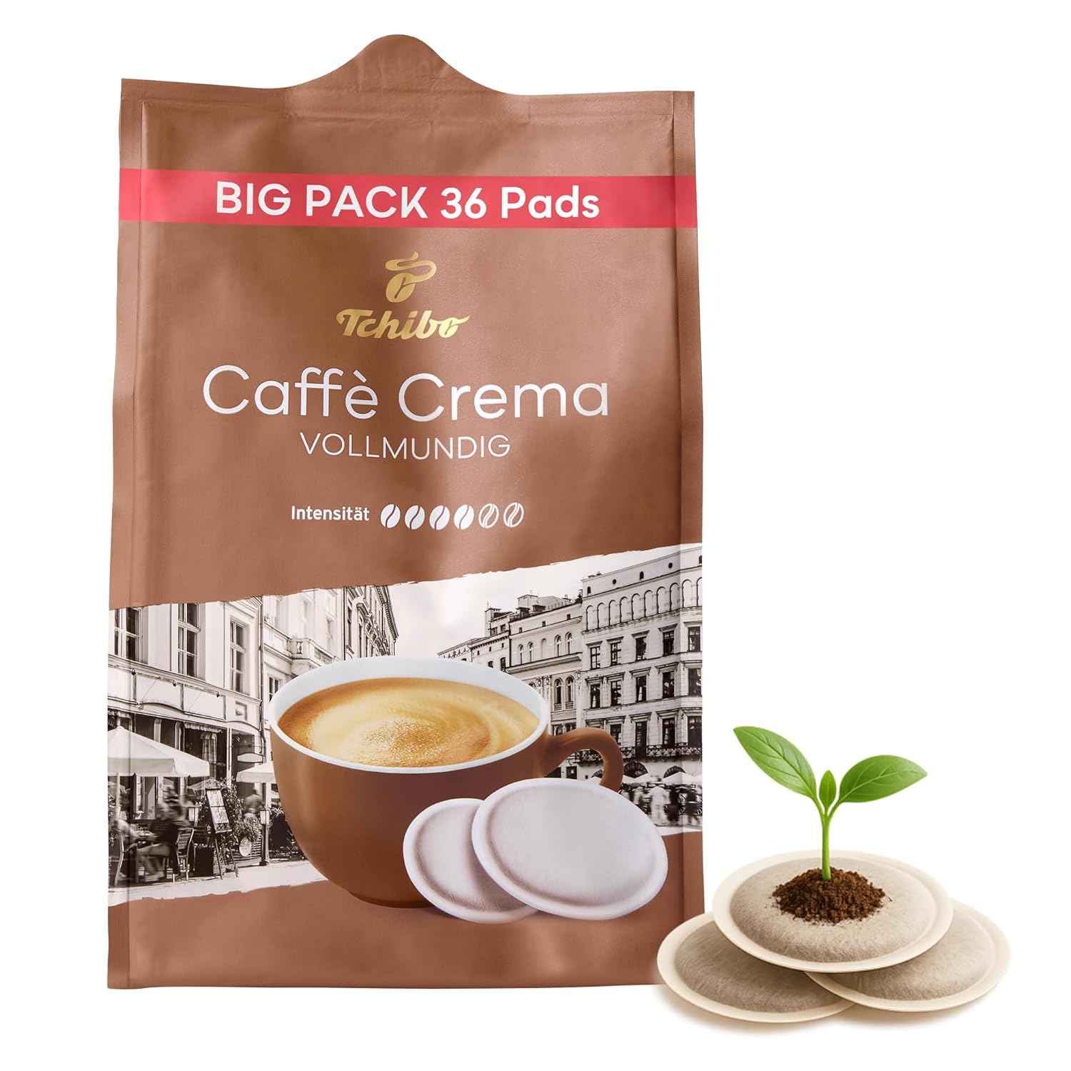 Tchibo Caffè Crema Full Body Coffee Pods - Pack of 36 - 1 Pack (Coffee, Balanced and Full-bodied), Sustainable, Suitable for Senseo Machines
