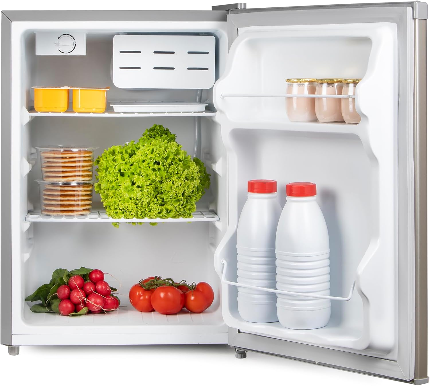 PRIMO PR154FR Freestanding Table Top Fridge - Includes 2 Shelves and 2 Door Shelves - Adjustable Feet - 65 L - Silver