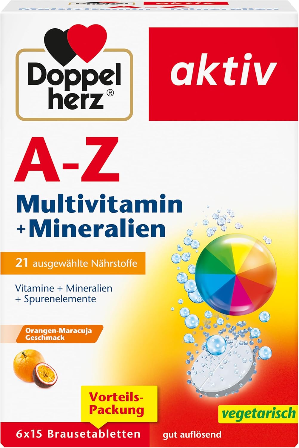 Doppelherz A-Z Multivitamin + Minerals - 21 Selected Nutrients to Support Health and Wellbeing - 6 x 15 Effervescent Tablets