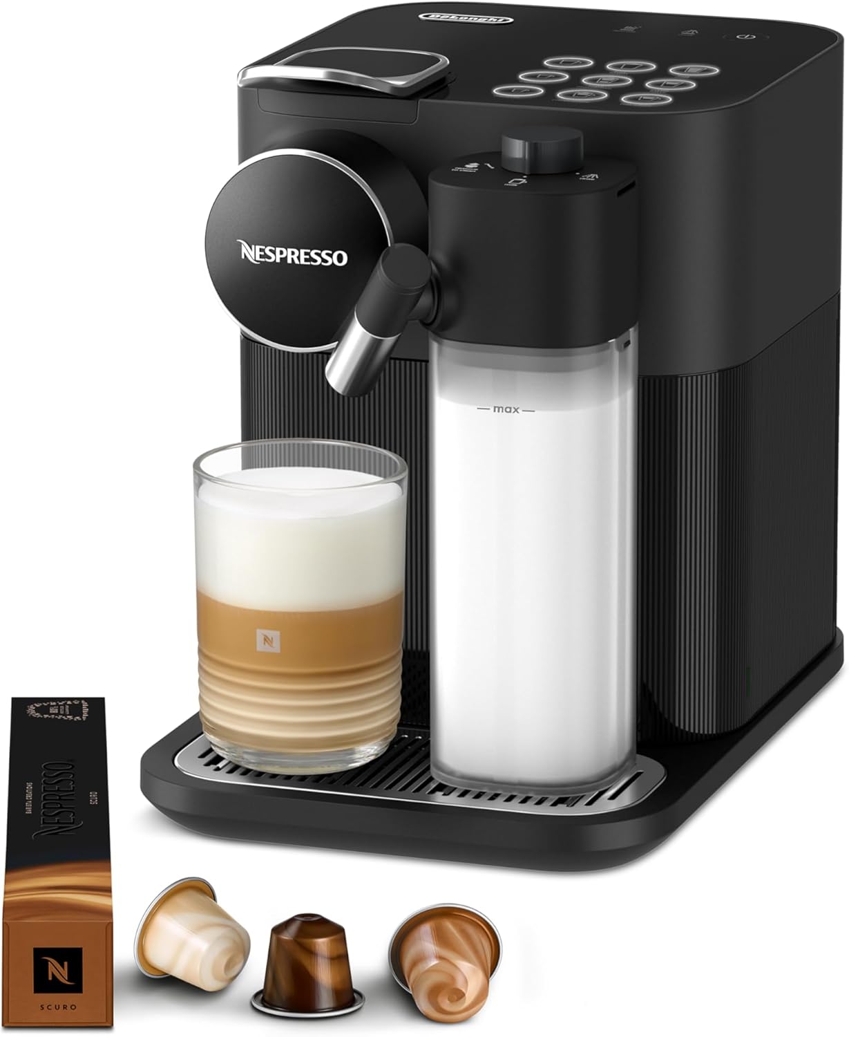 Nespresso De\'Longhi EN640.B Gran Lattissima Coffee Capsule Machine with Automatic Milk System, 19 Bar Pressure, 1400 W, Black