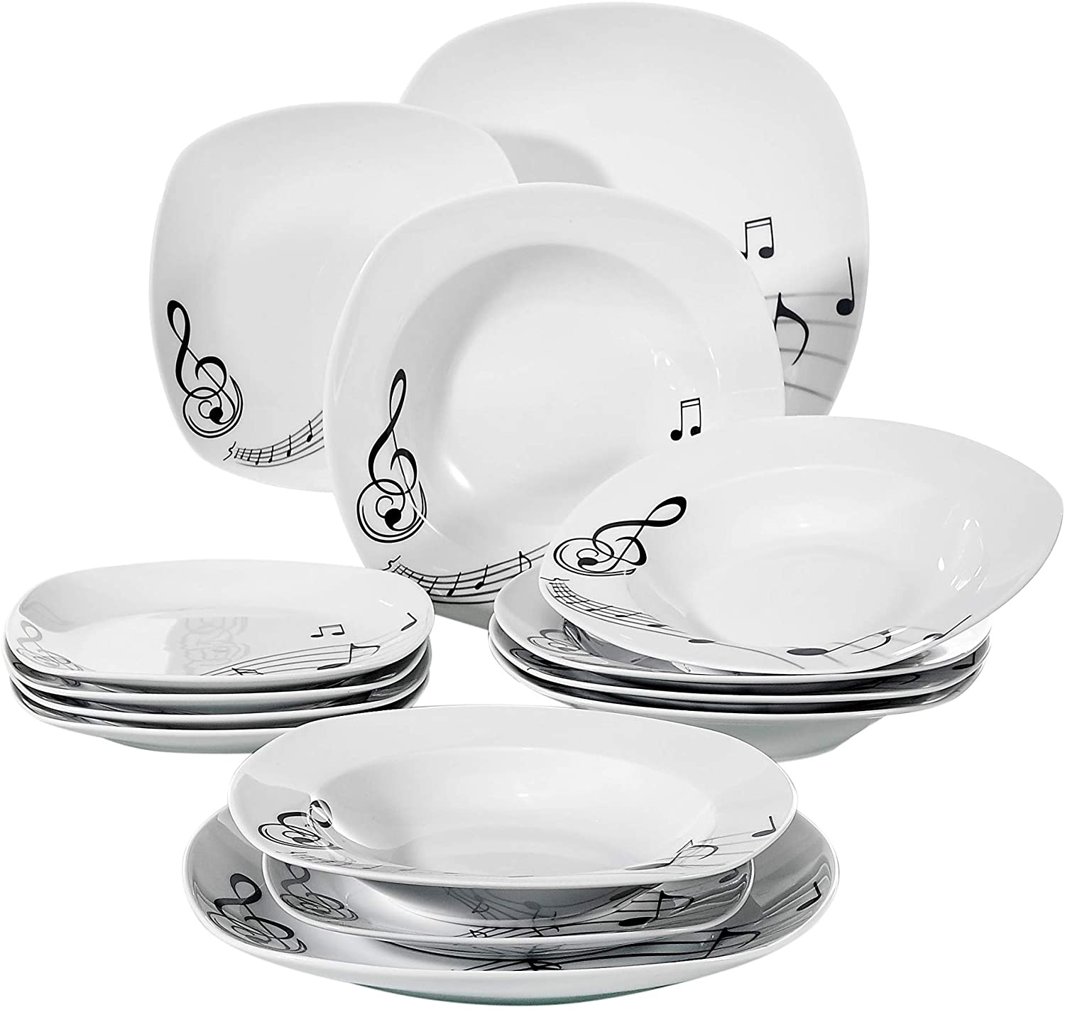 VEWEET Teresa Dinner Service Porcelain 18/36-Piece Crockery Set 20/40-Piece Breakfast Service, 24/48-Piece Dinner Service, 30/60-Piece Combined Dinner Service Set