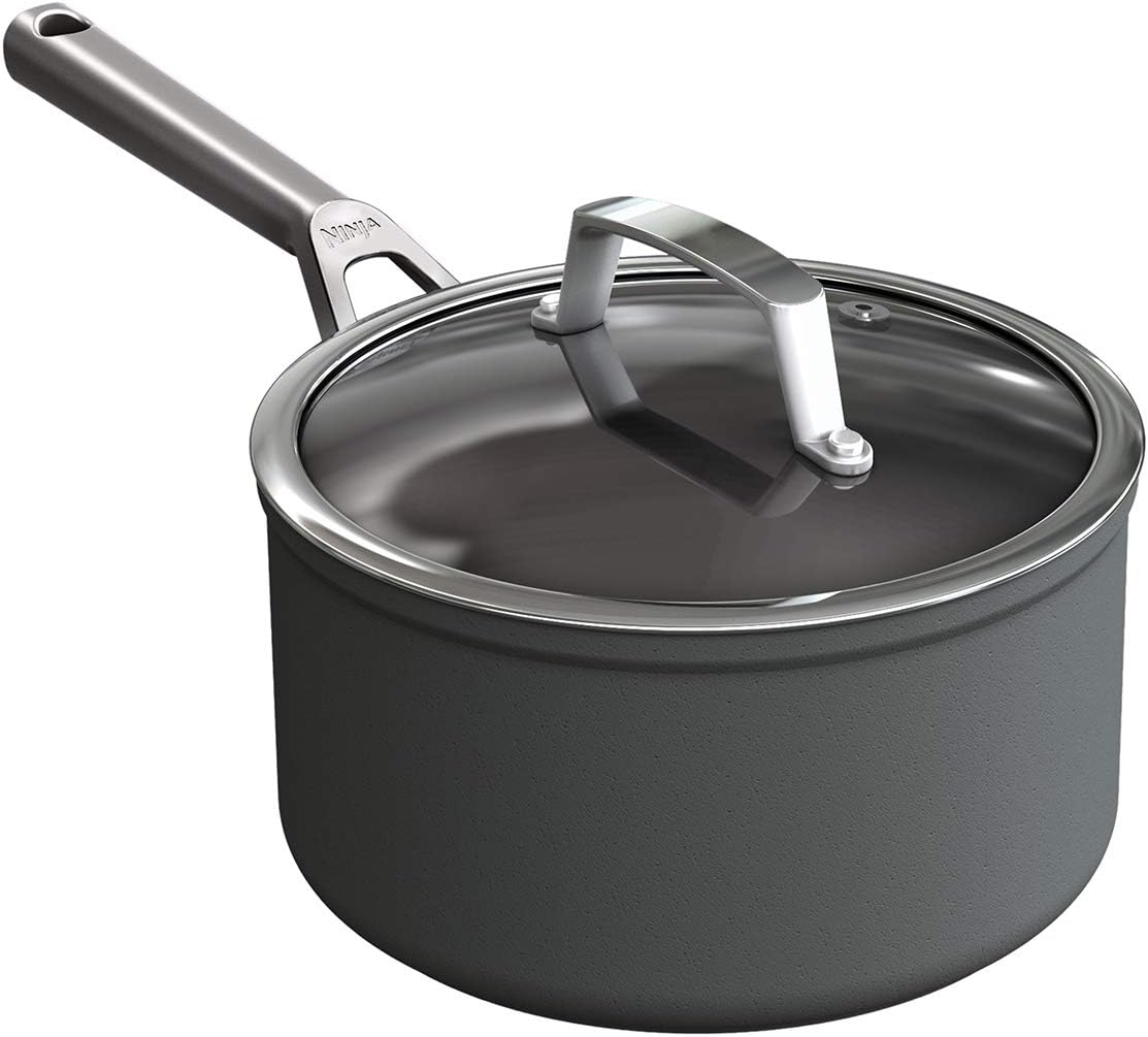 Ninja Foodi ZEROSTICK C30216EU 16 cm Saucepan with Glass Lid, Non-Stick Coating, Hard Anodized Aluminum, Suitable for Induction Cookers, Dishwasher-Safe, Oven-Safe up to 260°C, Stainless