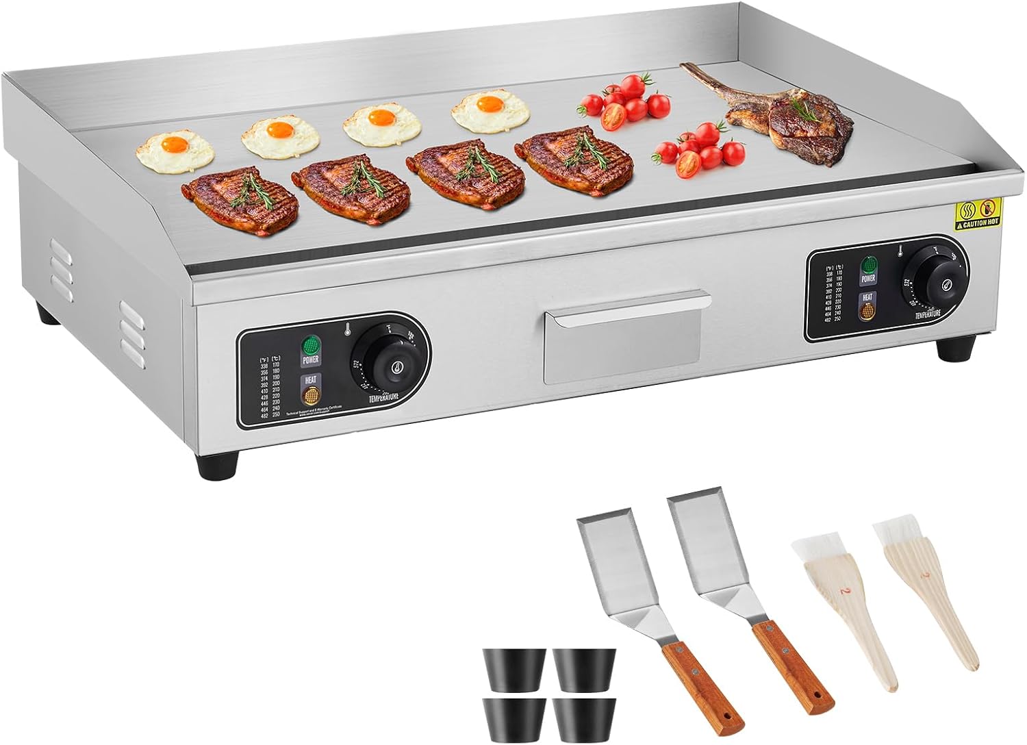 VEVOR Commercial Electric Griddle, 4400W Countertop, Flat Grill, 29" Stainless Steel Griddle with 2 Scoops and 2 Brushes for Home or Restaurant, 50°C to 300°C, Adjustable