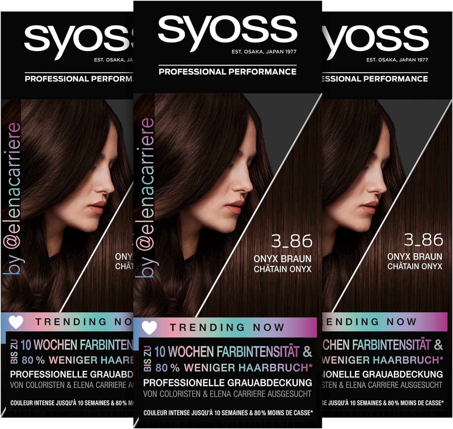Syoss Color Coloration Hair Dye, 3_86 Onyx Brown Level 3 (3x 115 ml), Permanent Coloration for up to 10 Weeks of Color Intensity and 70% Less Hair Breakage*