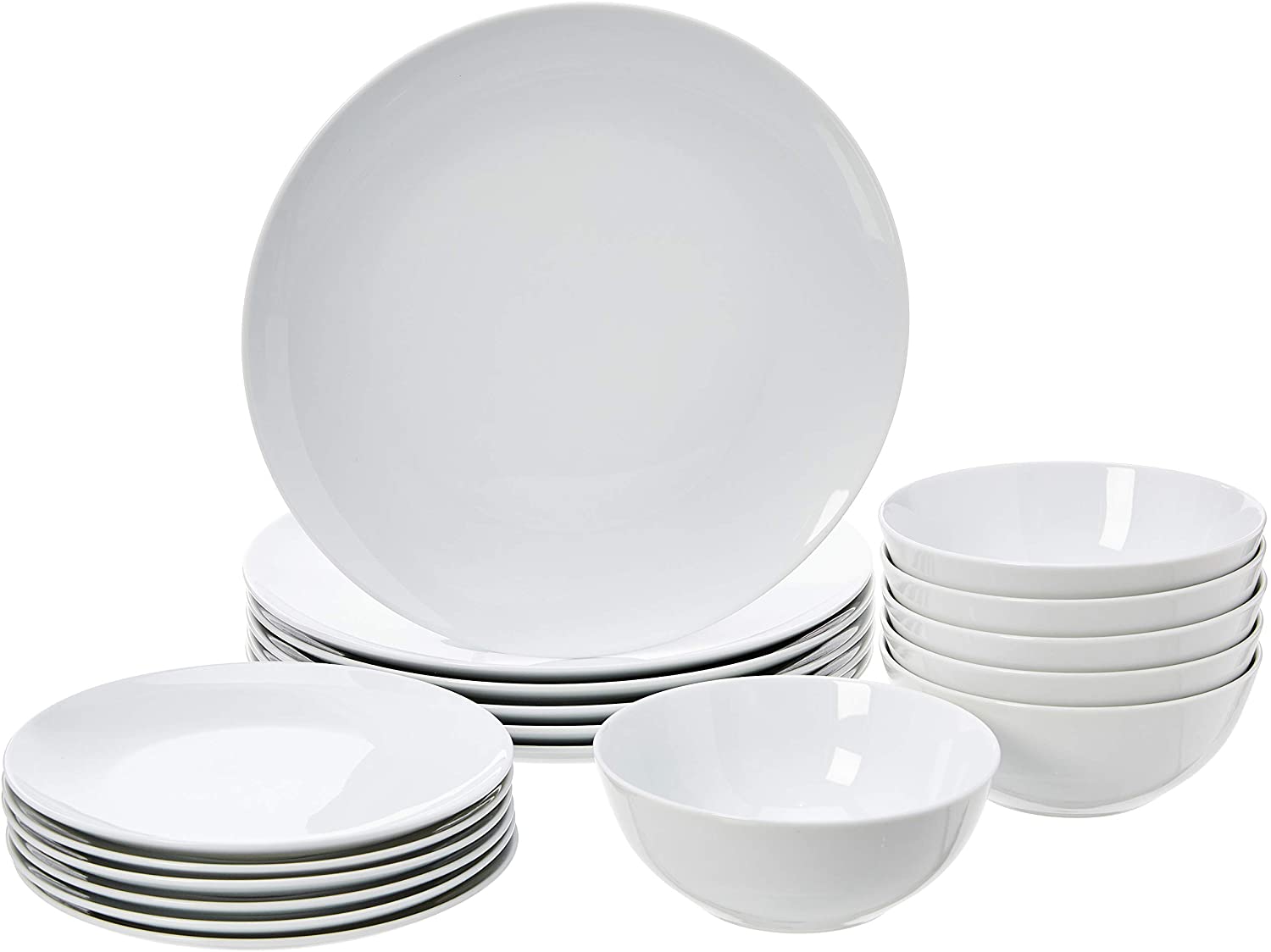 AmazonBasics Amazon Basics - 18-piece white porcelain coupe crockery set for 6 people
