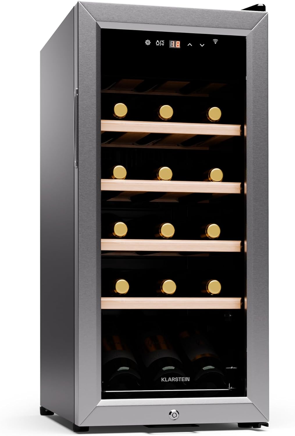 Klarstein Wine Fridge, 1 Zone Drinks Refrigerator, Quiet Indoor/Outdoor Fridge, 50 Liter Bottle Refrigerator, Small, Wine Cabinet for Drinks, Wine Cooler for 18 Bottles, 5-18 °C