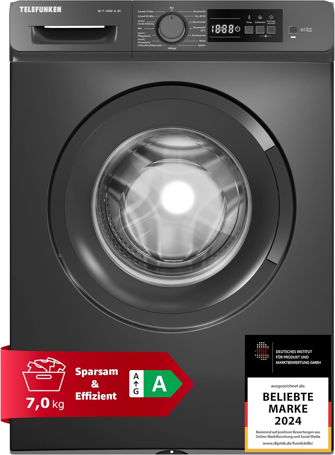 Telefunken Washing Machine 7 kg | Front Loader 1400 rpm | Inverter Motor - Quiet & Efficient | AquaStop - Protection Against Water Damage | Gentle Drum | Washing Machine | 15 Programmes | Energy