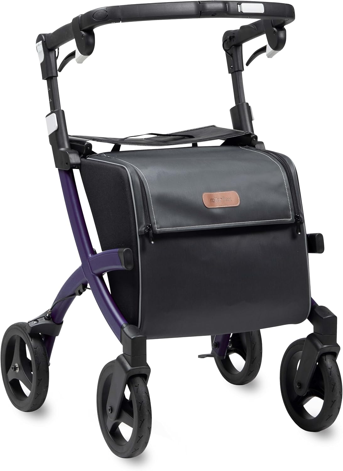 Rollz Flex Rollator, Shopping Trolley, 20 kg Load, with Seat, Foldable, Dark Purple, 62 cm Seat Height