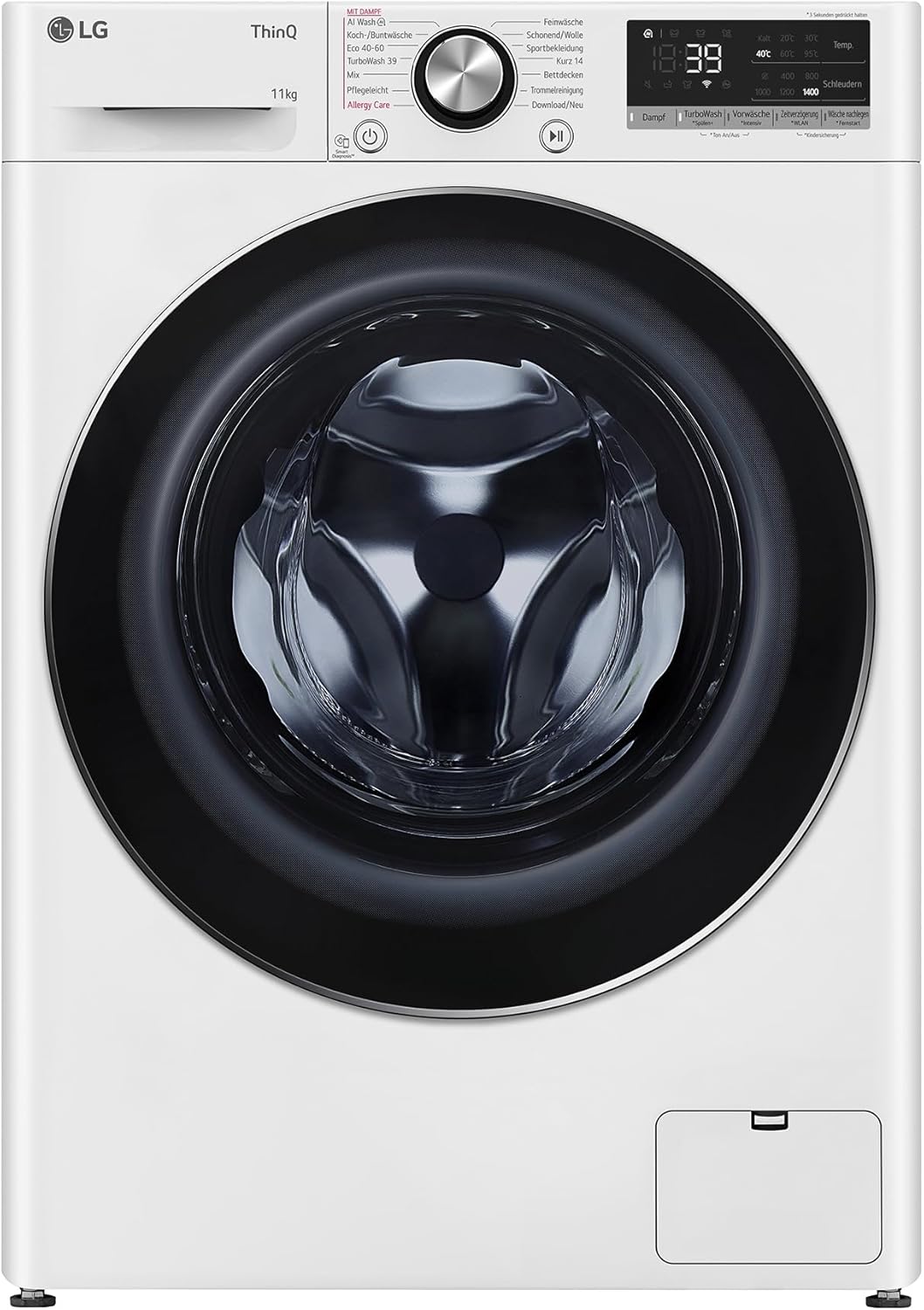 LG F4WR7012 Washing Machine, 11 kg, 1400 rpm, A -10%, AI DD, TurboWash 360°, Steam, AquaLock, Inverter Direct Drive, ThinQ (WLAN), White [Energy Class A]