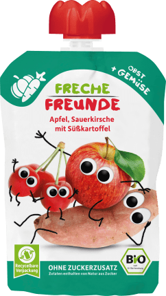 FRECHE FREUNDE Squeeze apple, sour cherry with sweet potato from 6 months, 100 g