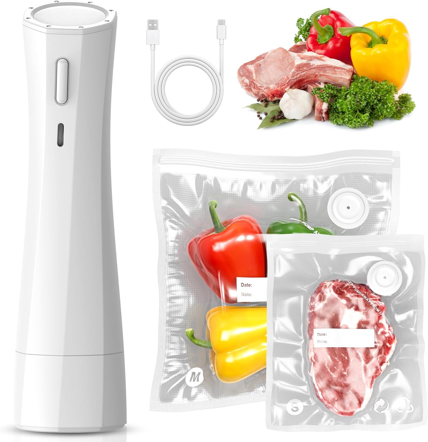 Ombrex Mini Vacuum Sealer - Portable Vacuum Sealer with USB Charging, 30 Reusable Vacuum Bags, 60 kPa Power, 1 Button Operation, Compact Design for Travel, Office & Kitchen