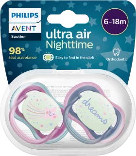 Philips Avent Schnuller Ultra Air Night, pink/gray, 6-18 months, 2 hours