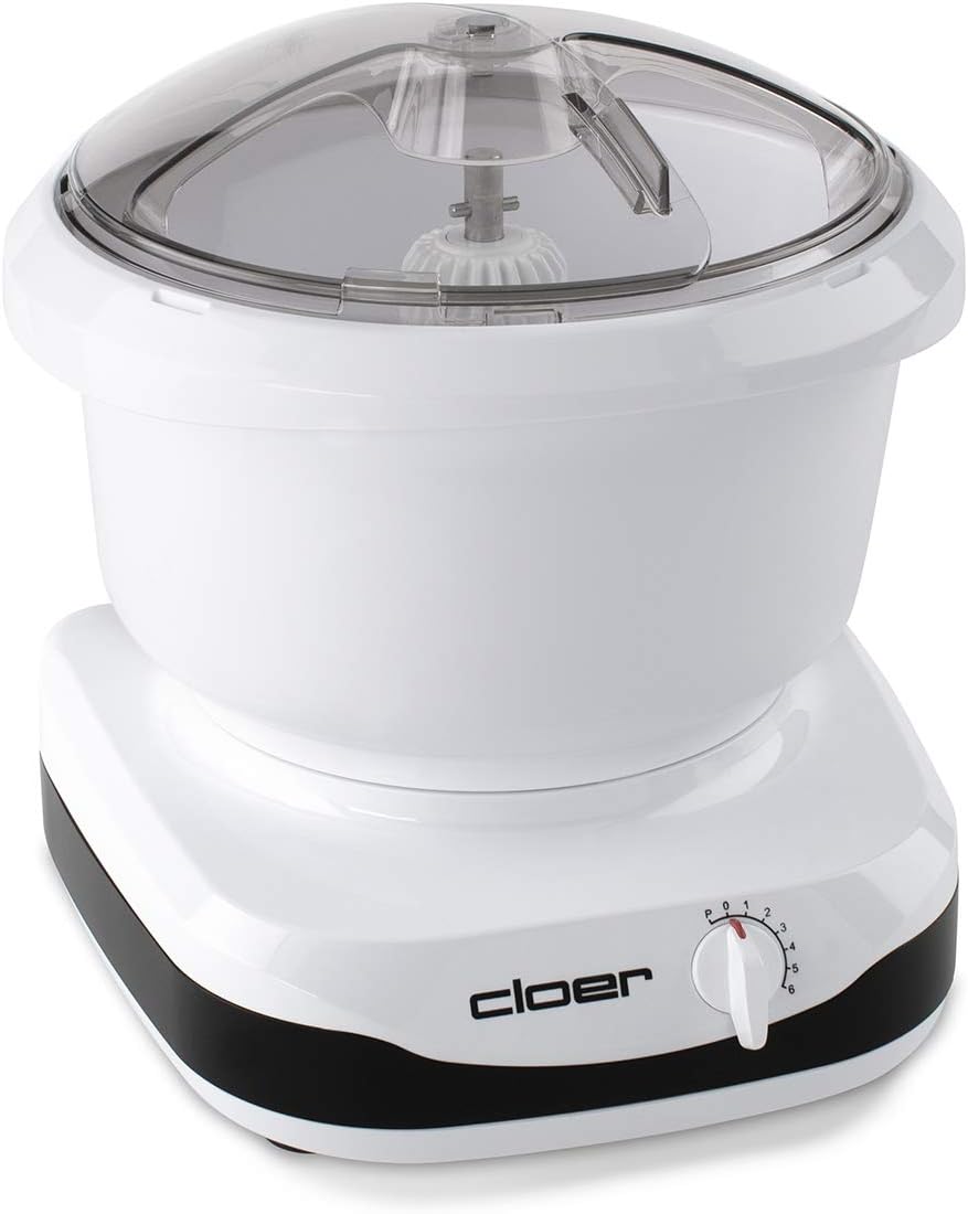 Cloer Store cloer 7001 Food Processor with 6 Litre Mixing Bowl, Dough Hook, Whisk, Cake Whisk, and Bowl Scraper, 6 Speed Levels, 650 W, White