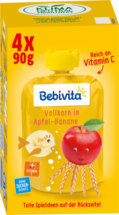 Bebivita Quetschie children's fun whole grain in apple banana from 1 year, 4x90g, 0.36 kg