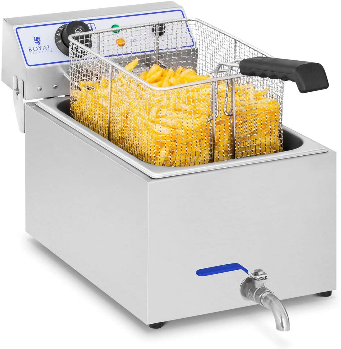 Royal Catering RCEF 15E Electric Fryer Stainless Steel (17 L, 3000 W, Thermostat, Temperature Range 60-200 °C, Drain Tap)