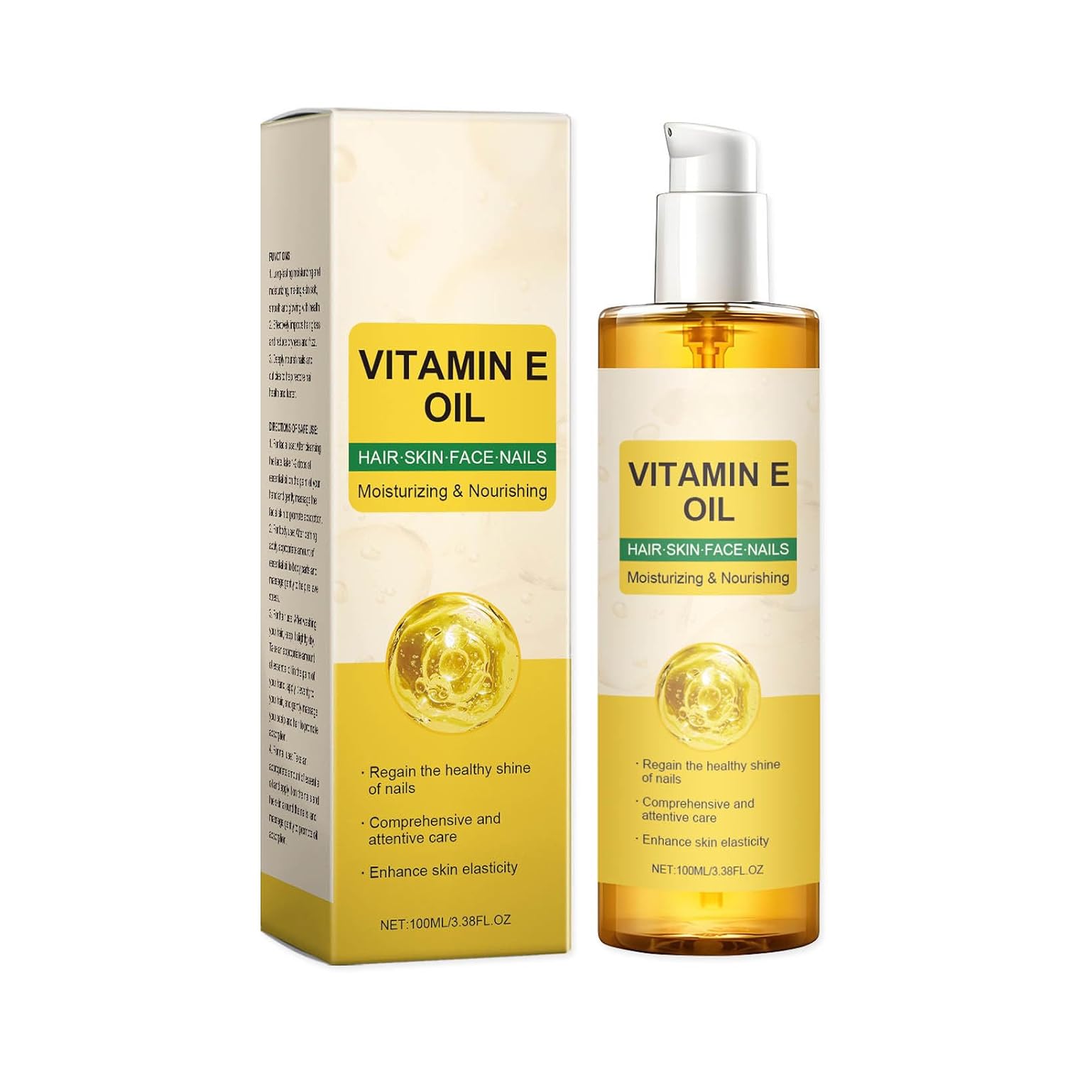 Generic Vitamin E Oil, 237 ml, Organic Vitamin E Oil for Skin, Blend 60,000 IU, Vitamin E Oil for Hair, Face, Nails, Scalp, Perfect Bath and Body Oil, Cold Pressed Hexane (Yellow, 14 x 3.6 x 3.6 cm)