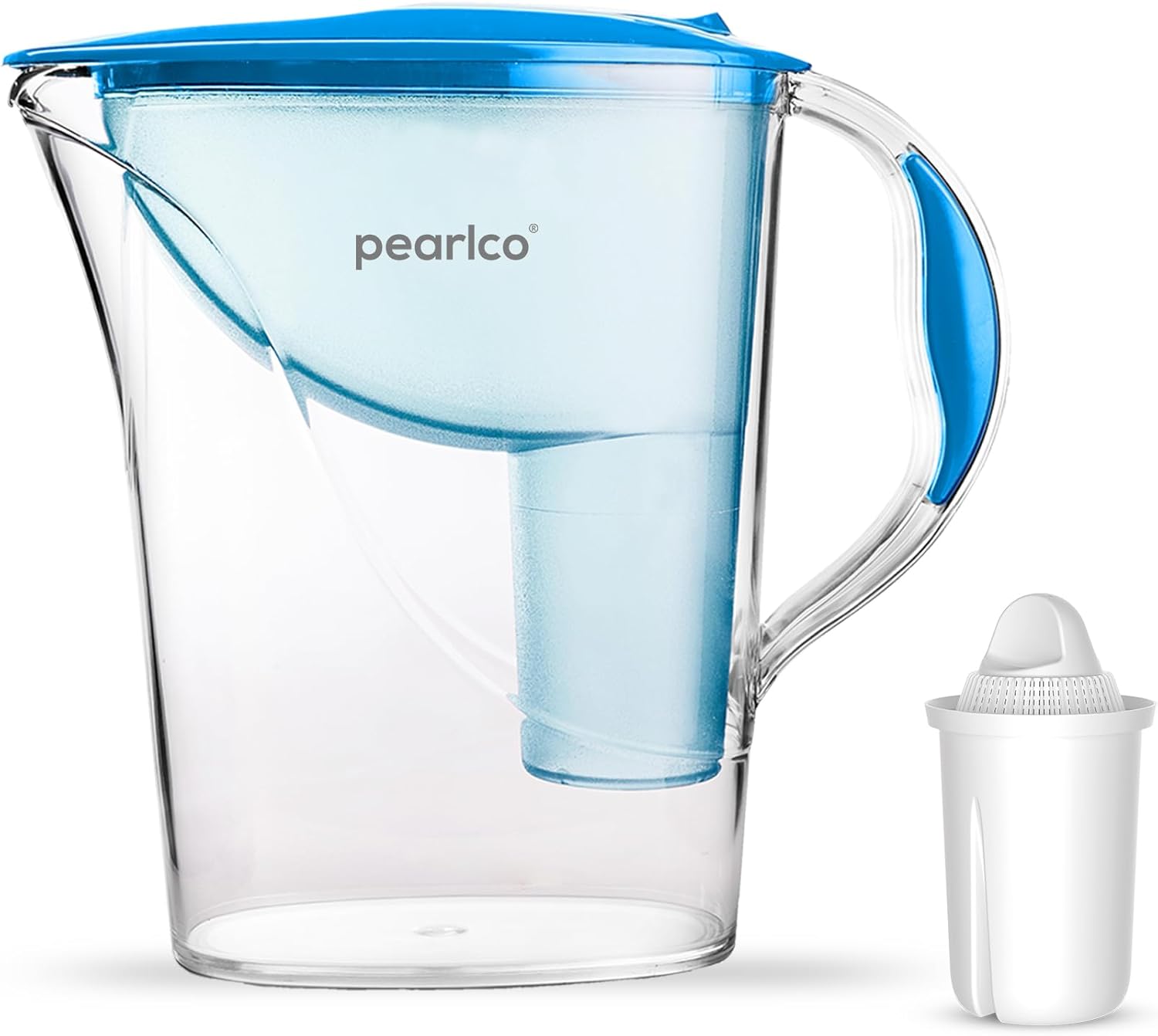 Standard PearlCo Water Filter (Blue) with 1 Classic Filter Cartridges - Reduction of Limescale, Chlorine, Lead & Copper - Compatible with Brita Classic - Made in EU