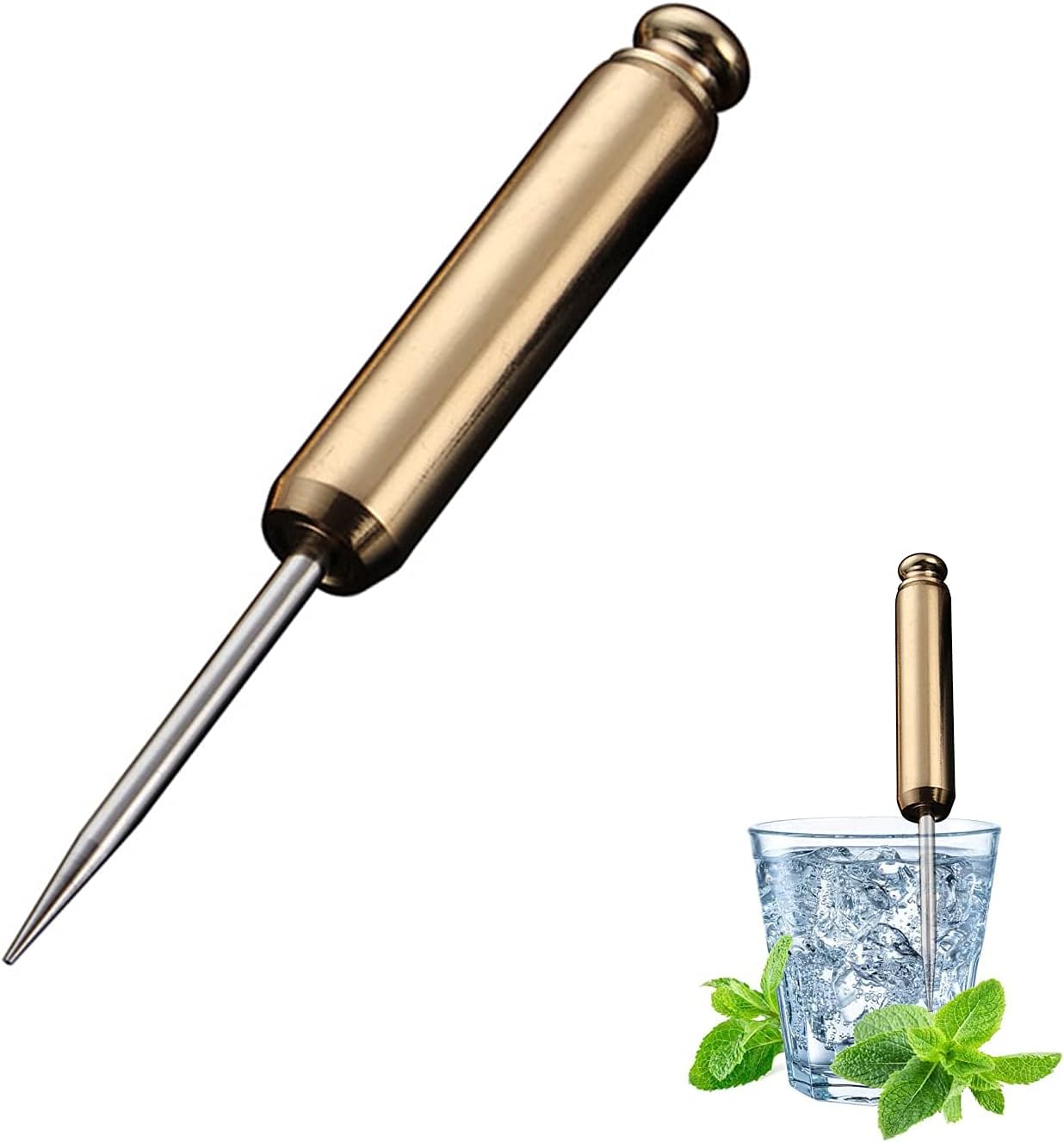 Ice Ax Bar Piercer Kitchen Bar Ice Picks Ice Pick Crusher Kitchen Tool Ice Pick Stainless Steel Ice Ax with Safety Handle and Protective Case for Kitchen Bars Bartenders Picnics Camping (Gold)