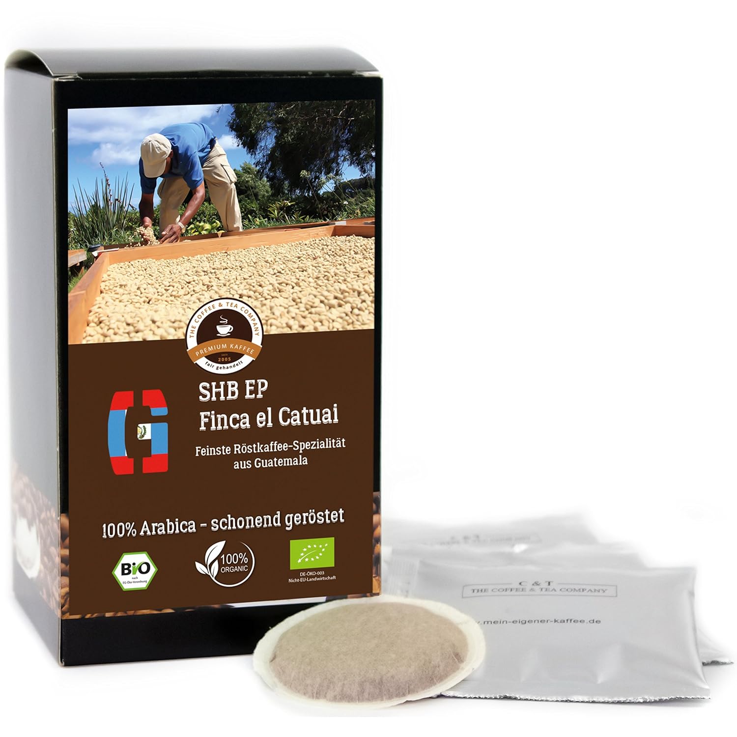 Kaffee Globetrotter Coffee Globetrotter - Organic Guatemala SHB EP Finca El Catuai - 30 Premium Coffee Pods - for Pod Coffee Machine - Top Coffee - Roasted Coffee from Organic Cultivation