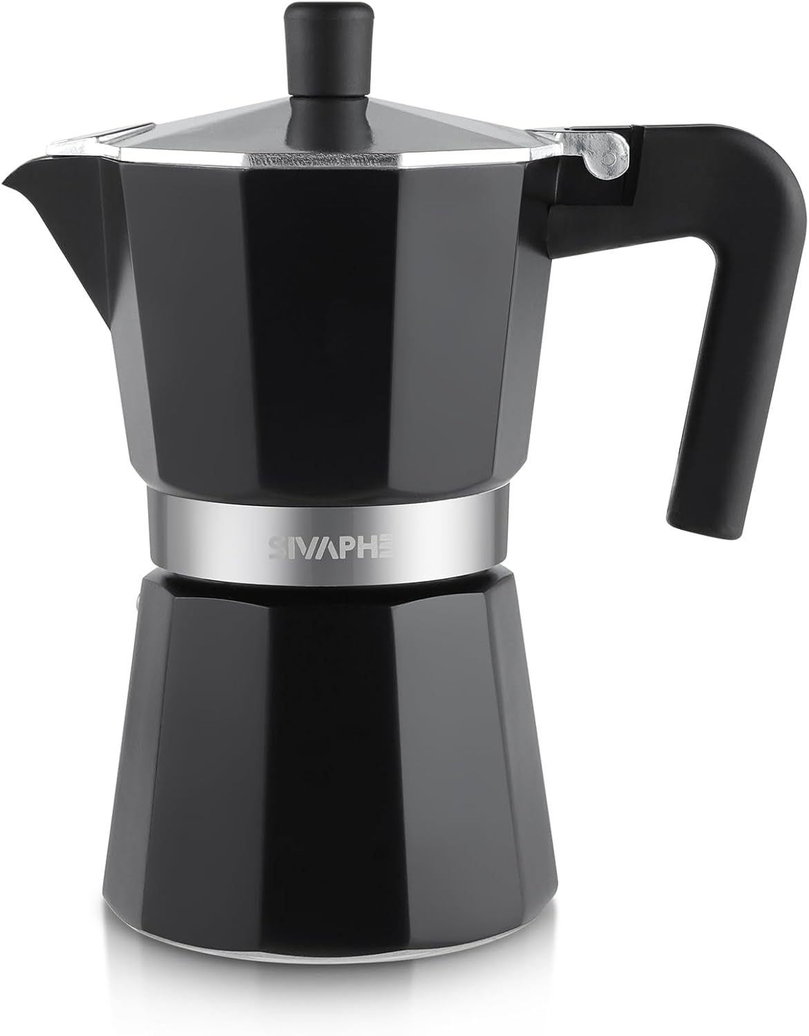 Sivaphe Store Sivaphe Espresso Coffee Machine 6 Cups / 300 ml Aluminium Moka Jug, Coffee Maker Moka Pot for Hob, Gas and Electric Hob, Heat Resistant Handle, Black