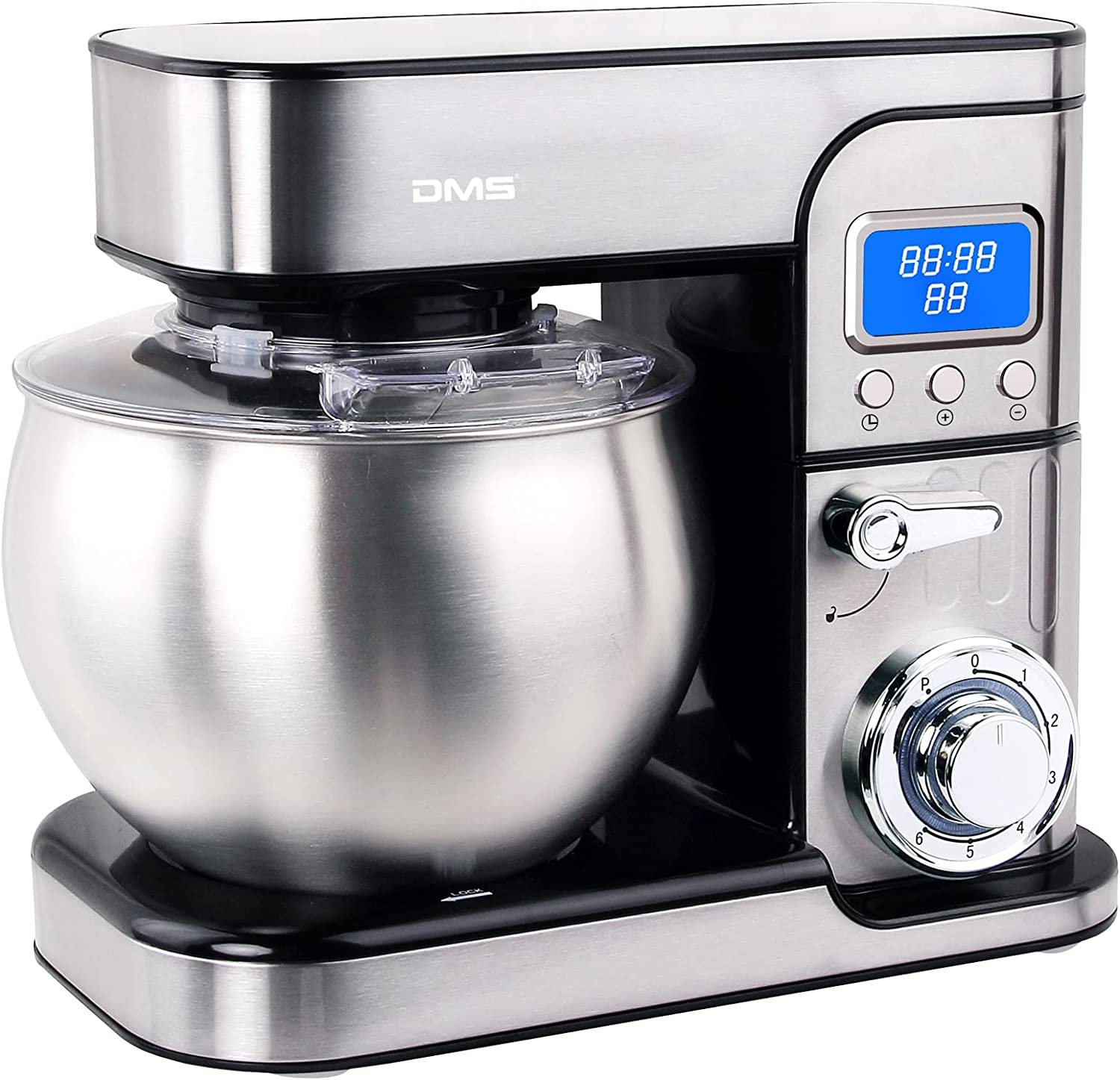 DMS® KM-2300D Stainless Steel Digital LCD Display Timer Food Processor Dough Kneading Stainless Steel Bowl Splash Guard 6-Level Speed 6.5 Litres 2300 Watt Max