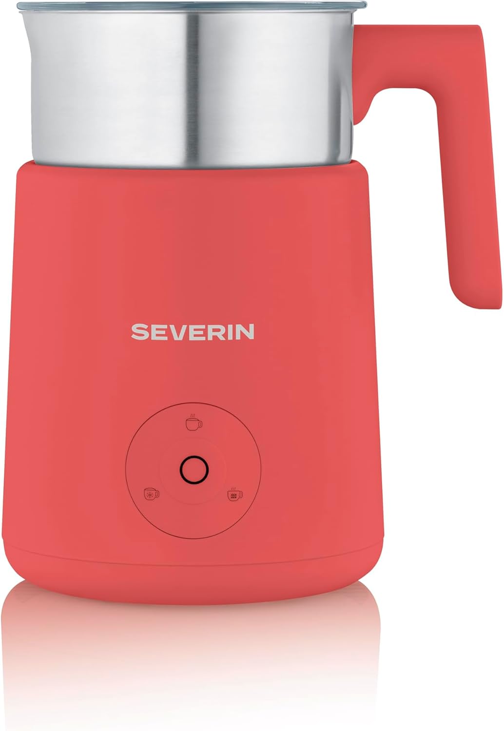 Severin Design Induction Milk Frother, 400 ml, Hot and Cold Foam Maker, Dishwasher Safe, Easy Cleaning, Chocolate Function, 500 W, Coral Red, Spuma Lite, SM 3595