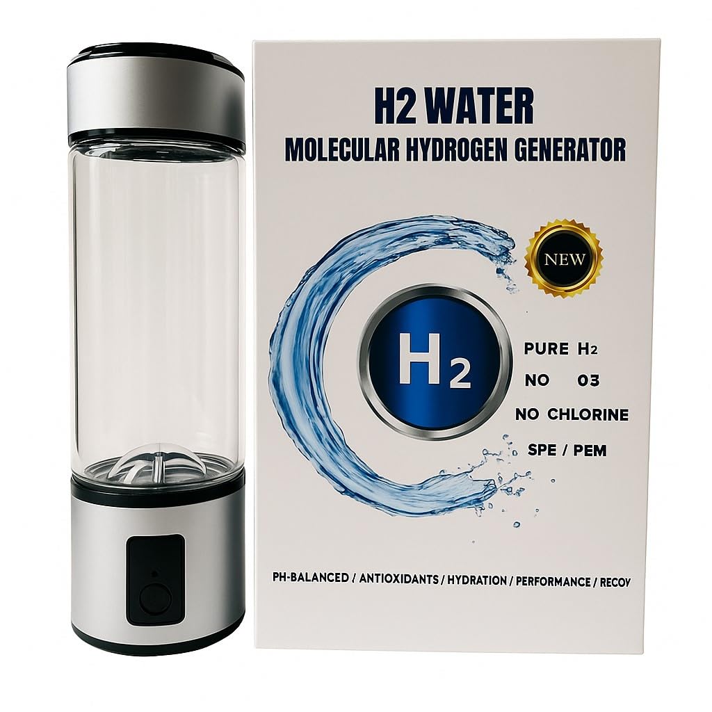chi-enterprise Hydrogen Bottle 400 ml - Glass Water Bottle with SPE/PEM Electrolysis, USB, Titanium Electrodes, BPA-Free, Ideal for Hydrogen Water - Model HB-H06