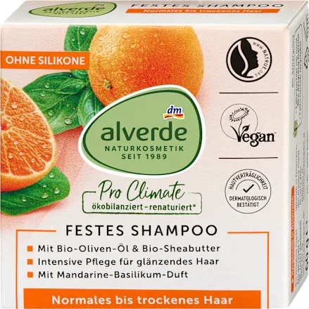 alverde NATURKOSMETIK Solid shampoo mandarin-basil scent, 60 g
