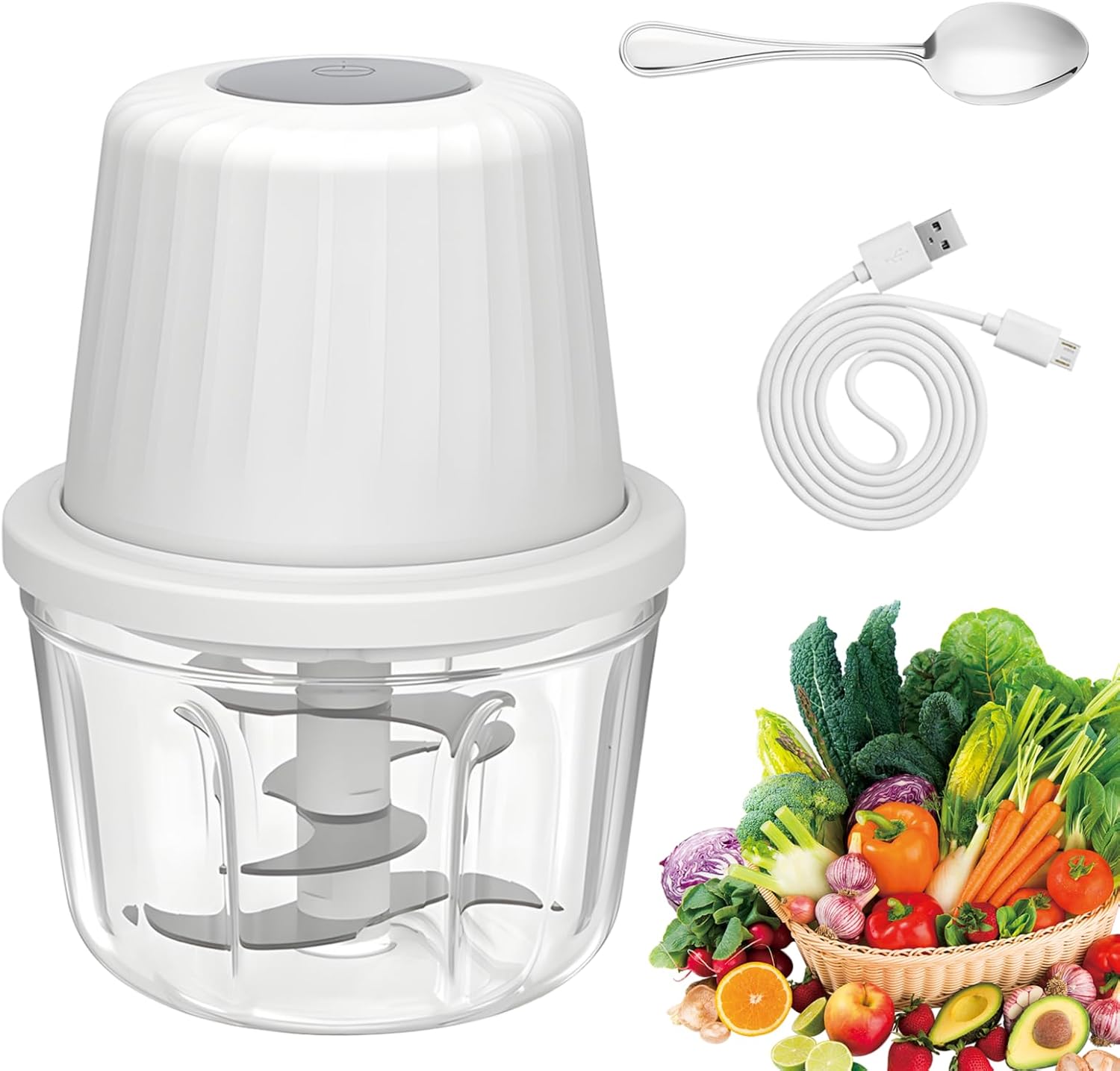 WwuHua Onion Chopper Electric 400 ml, Onion Cutter, Vegetable Chopper with Type C Charging Cable, Mixer, Multi-& Universal Chopper for Meat, Onions, Garlic, Nuts (White)