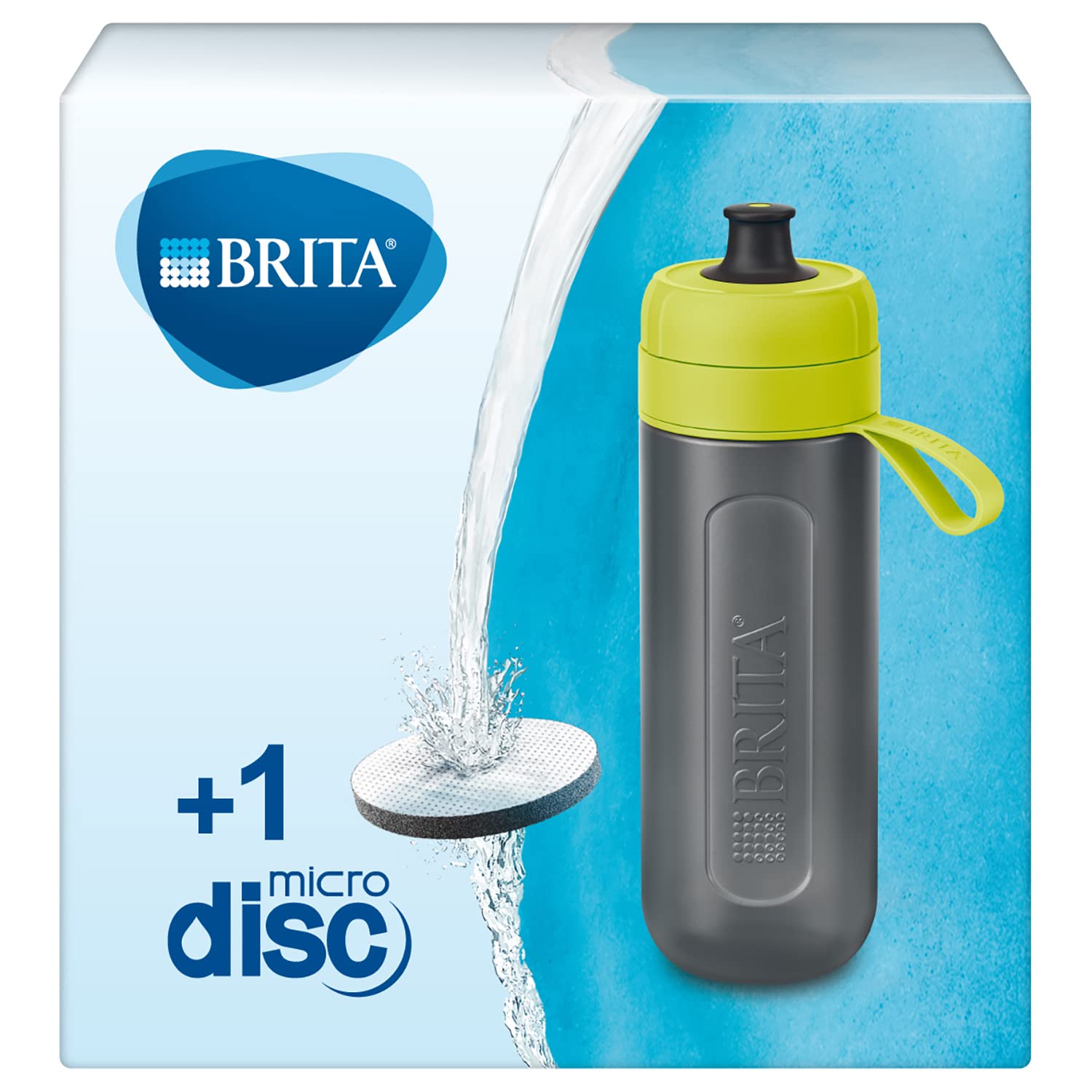 BRITA Fill and Go Active Sports Water Filter Bottle BPA Free Includes 1 Microdisc Lasting 150 L, Lime, 600 ml
