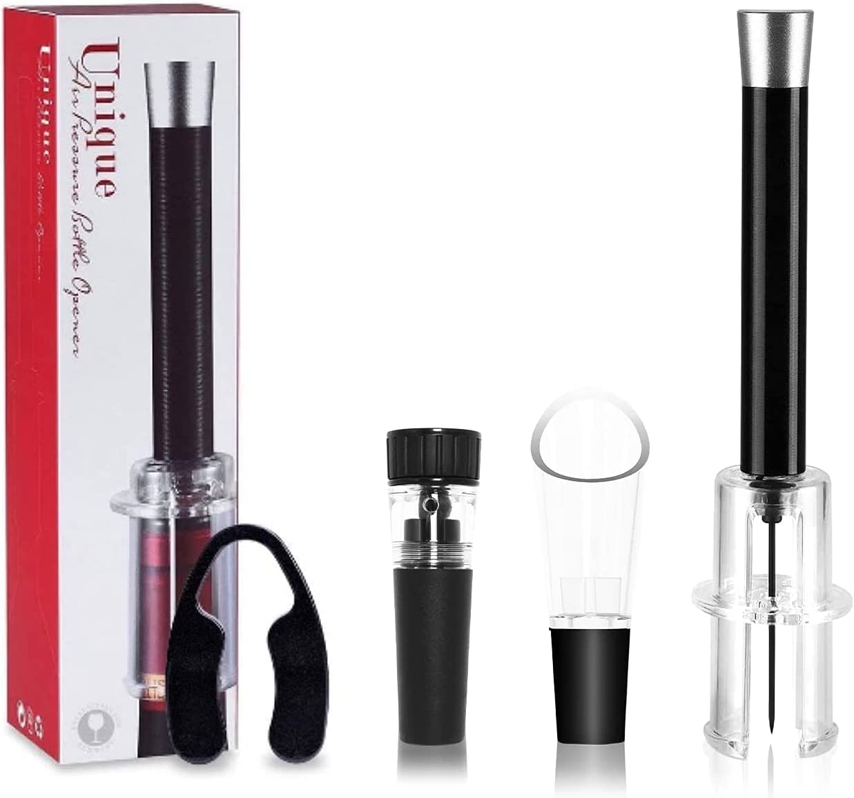 Urtioty Wine Bottle Opener Set, Air Pressure Bottle Opener Corkscrew with Vacuum Stopper, Pourer, Foil Cutter