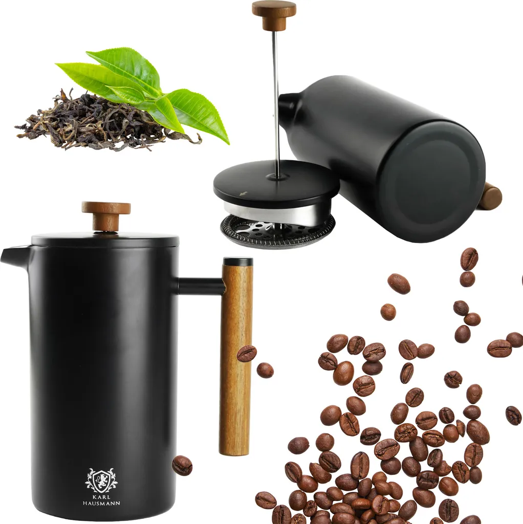 Karl Hausmann 1L French Press Coffee Maker Stainless Steel Black Coffee Pot Coffee Press