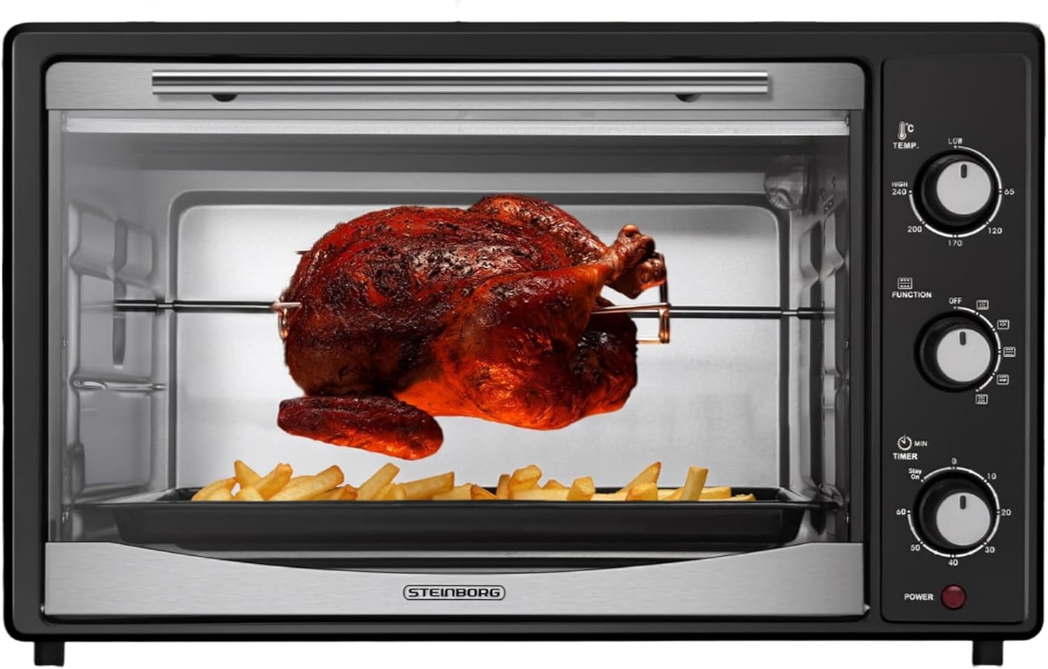 Steinborg Store Steinborg Mini Oven 45 Litres with Convection & Rotisserie Electric Mini Oven - Convection Oven with Rotisserie Spit, 1800 W, Pizza Oven, Grill Oven with Interior Lighting Including Baking Tray and