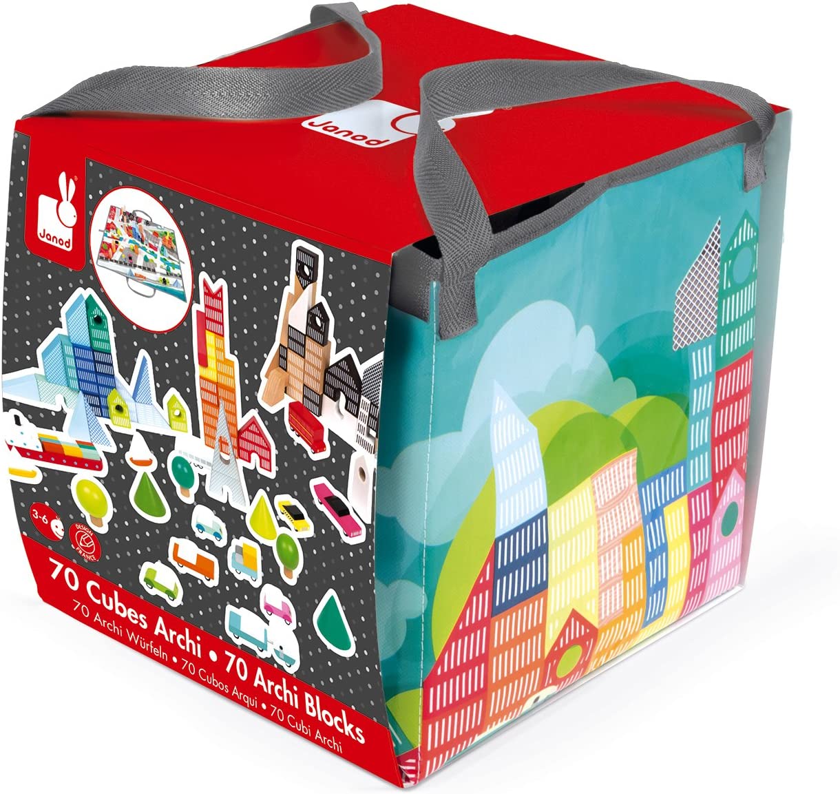 Janod J08080 Kubix 70 Wooden Building Blocks with Play Bag, Architect