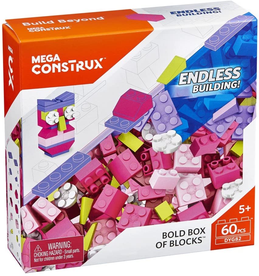 Mega Construx Mega Bloks Construx DYG82 Bold Box of Building Construction Bricks Pink 60p