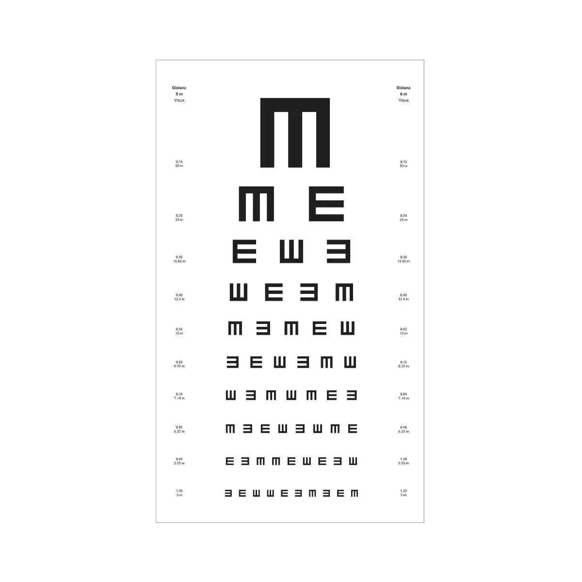 1m4 Eye Chart, Echart, H 27.5 x W 47.5 cm