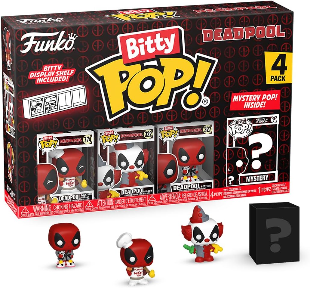 Funko Bitty Pop! Deadpool - BBQ Master 4PK and a Surprise Mini Figure - 0.9 Inch (2.2 cm) Collectible Stackable Display Shelf Included - Gift Idea Party Bag Stocking