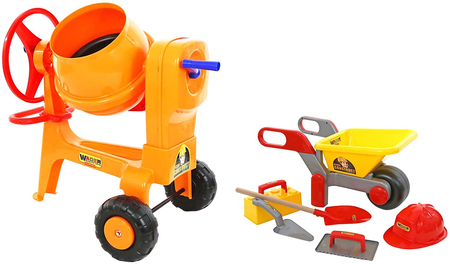 Wader Mixing Machine + Building Wheelbarrow + 6 Piece Bucket Set with Brick