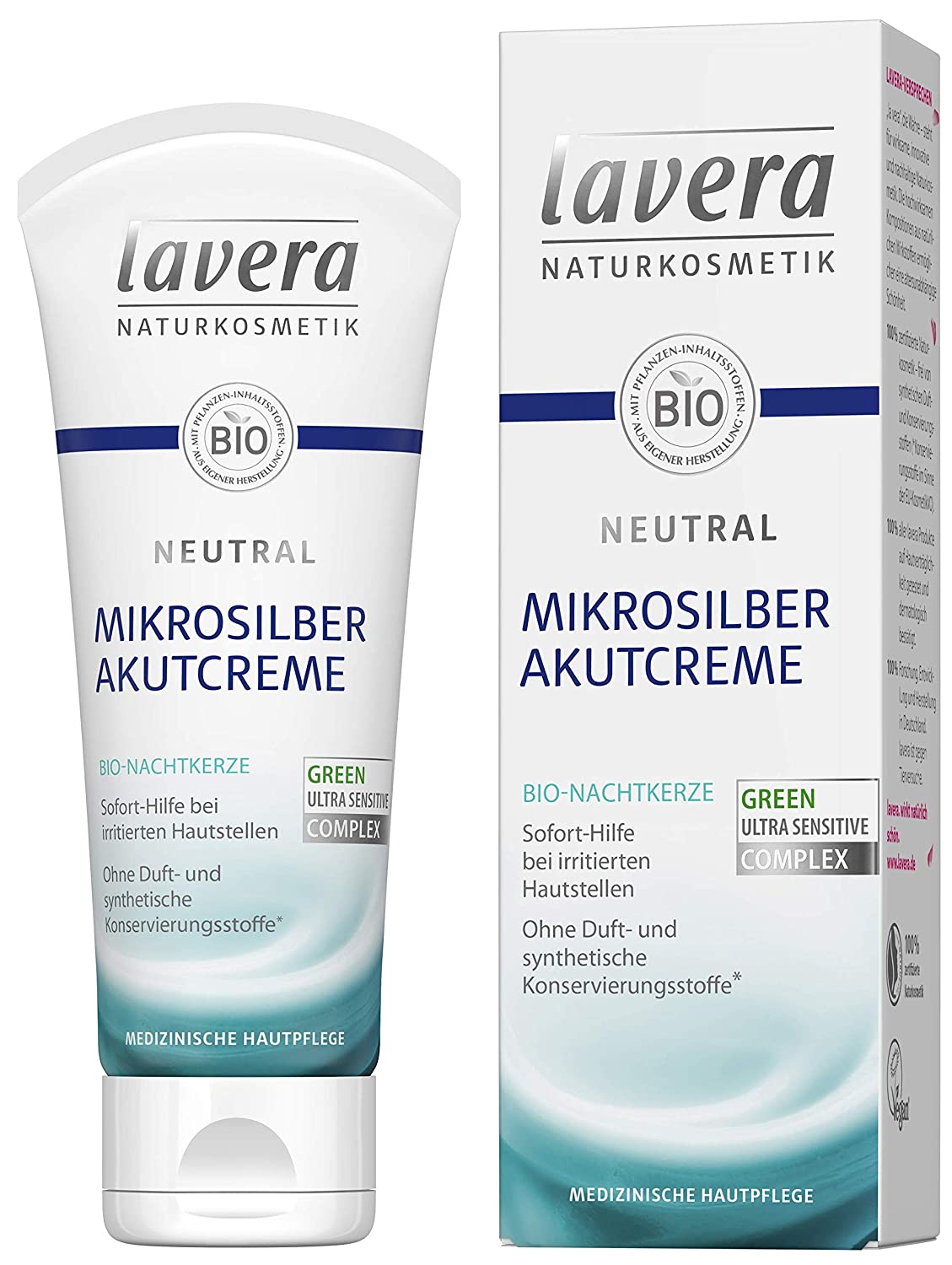 Lavera Neutral Acute Cream with Micro Silver, Organic Evening Primrose, Instant Aid for Skin Irritations, Neurodermatitis Medical Skin Care, Vegan Organic Plant Active Ingredients, Natural Cosmetics Cream, 75 ml