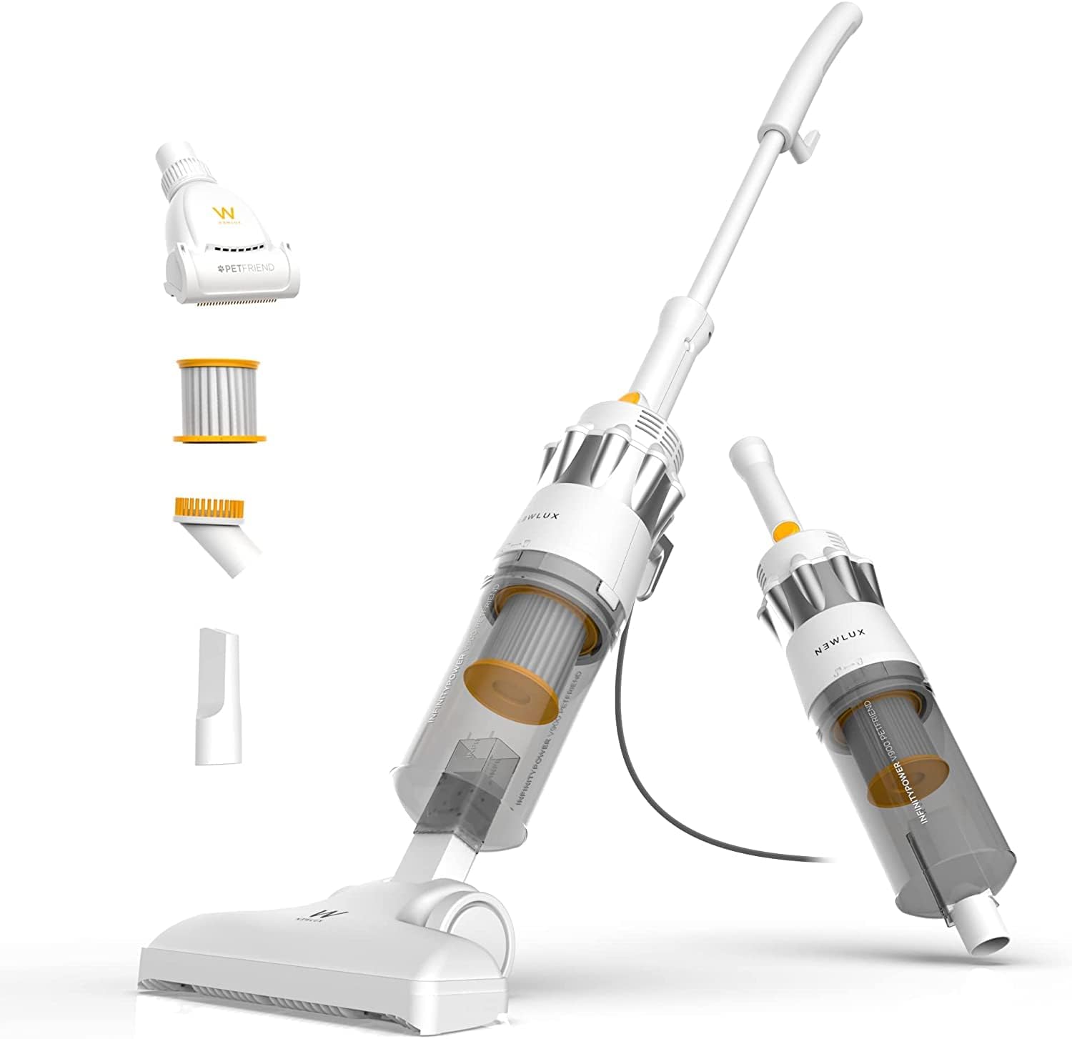 Newlux - Vacuum Cleaner with 2-in-1 V900 Cable, Vertical and Hand, 800 W, 2 Liter Tank, 16.5 kpa and Triple Sist. Filtering (F.HEPA) | Accessories for Pets | 5m Action | Energy Efficiency A (White)